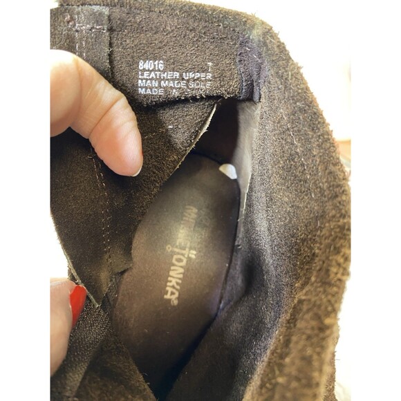 Minnetonka Brown Suede Fringe Ankle Wedge Zip Up Moccasin Boots Womens Size 7 - Picture 6 of 8